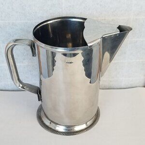 Stainless Steel Water Pitcher Restaurant Style 7" Tall Ice Blocker Vintage 2 QT
